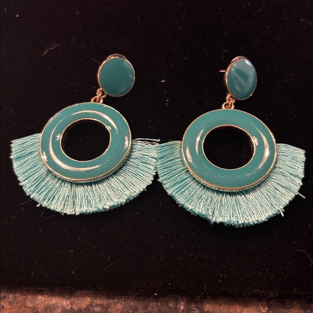 Sugarfix Teal Fringe Hoop Earrings